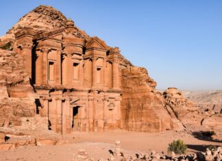 Ancient rock-cut architecture of Petra, Jordan – A biblical city known as the Rose-Red City